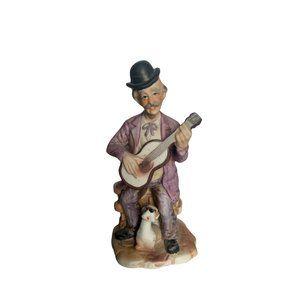 Musician Man With Dog And Guitar 7" Tall 3" Across The Bottom   Good Condition